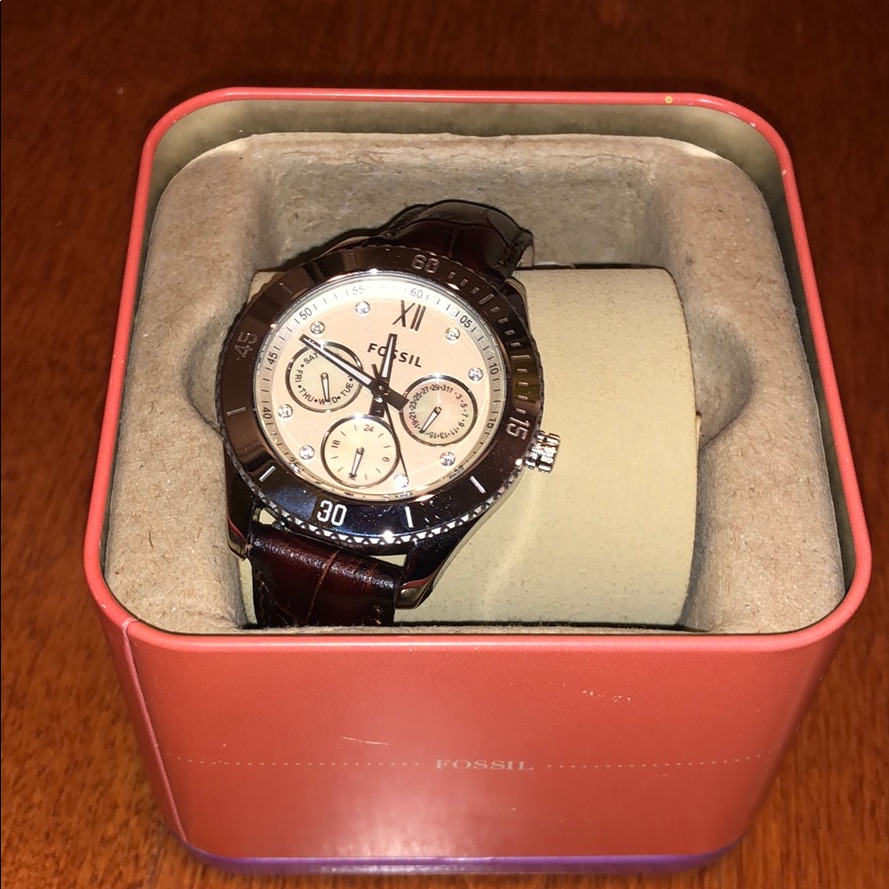 New Fossil Crocodile Leather Wrist Watch